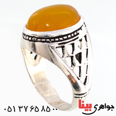 انگشتر عقیق شرف الشمس مردانه مدل مشبک _کد:10147