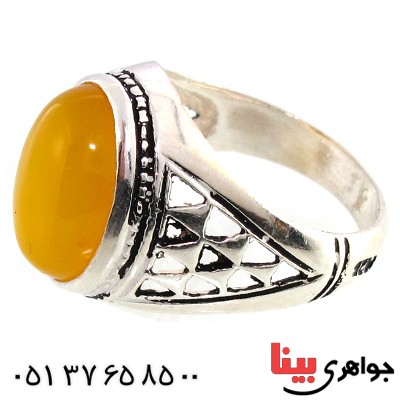 انگشتر عقیق شرف الشمس مردانه مدل مشبک _کد:10147