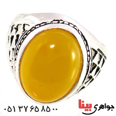انگشتر عقیق شرف الشمس مردانه مدل مشبک _کد:10147