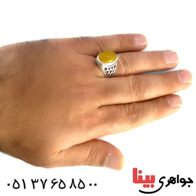 انگشتر عقیق شرف الشمس مردانه مدل مشبک _کد:10147