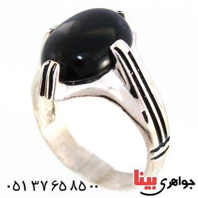 انگشتر عقیق سیاه (اونیکس) مردانه مدل چهار چنگ _کد:10148
