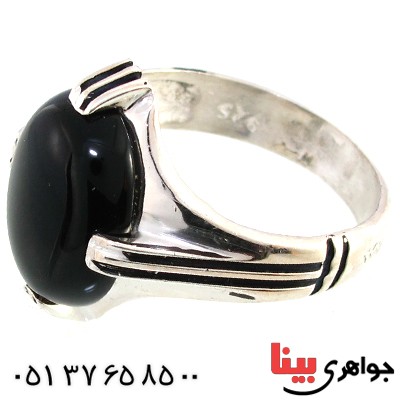 انگشتر عقیق سیاه (اونیکس) مردانه مدل چهار چنگ _کد:10148
