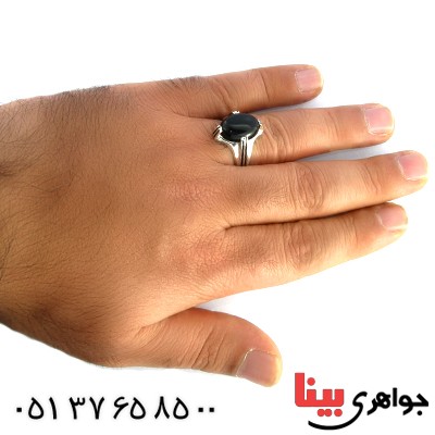 انگشتر عقیق سیاه (اونیکس) مردانه مدل چهار چنگ _کد:10148
