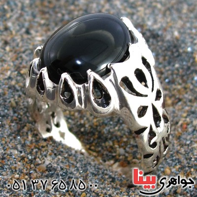 انگشتر عقیق سیاه (اونیکس) مردانه درشت دور اشکی _کد:10156