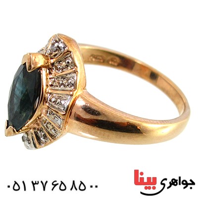 انگشتر یاقوت کبود و دو الماس میکرو زنانه مانی ایتالیایی _کد:10164
