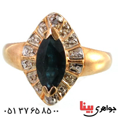 انگشتر یاقوت کبود و دو الماس میکرو زنانه مانی ایتالیایی _کد:10164