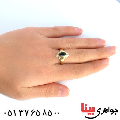 انگشتر یاقوت کبود و دو الماس میکرو زنانه مانی ایتالیایی _کد:10164