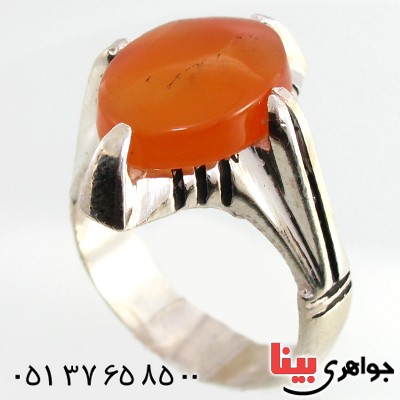 انگشتر عقیق یمنی دو رگه مردانه مدل چهار چنگ _کد:10172