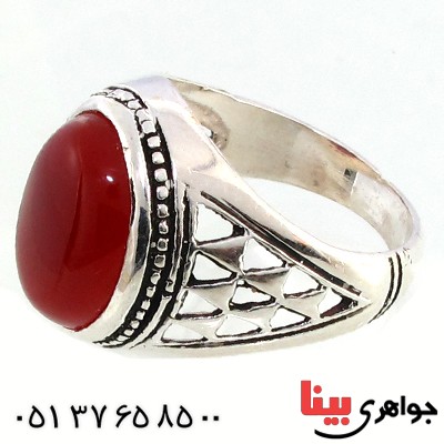 انگشتر عقیق قرمز مردانه درشت مدل مشبک _کد:10182