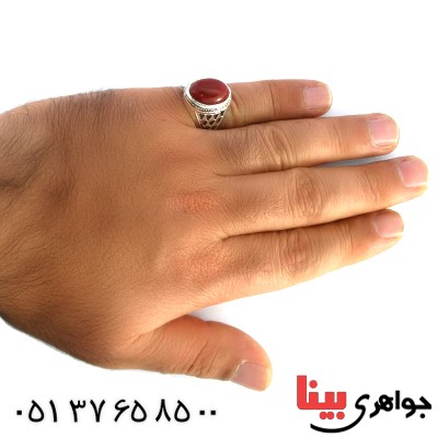 انگشتر عقیق قرمز مردانه درشت مدل مشبک _کد:10182