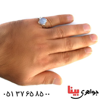 انگشتر عقیق سلیمانی کبود مردانه چهار چنگ _کد:10196