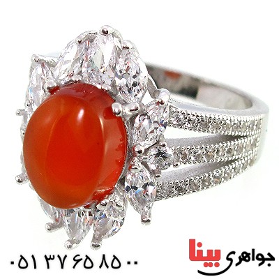 انگشتر عقیق یمنی زنانه درشت دور جواهری _کد:10206