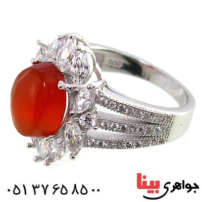 انگشتر عقیق یمنی زنانه درشت دور جواهری _کد:10206