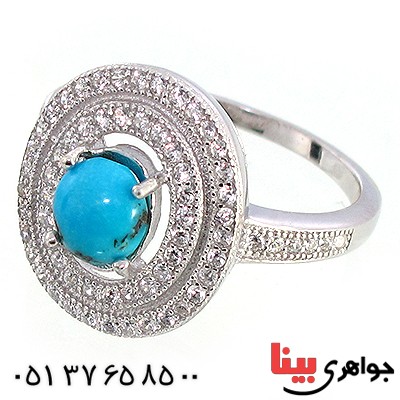 انگشتر فیروزه نیشابوری زنانه درشت مدل رخشان _کد:10209