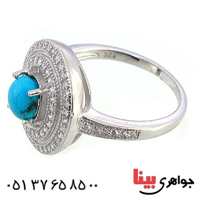 انگشتر فیروزه نیشابوری زنانه درشت مدل رخشان _کد:10209