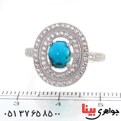 انگشتر فیروزه نیشابوری زنانه درشت مدل رخشان _کد:10209