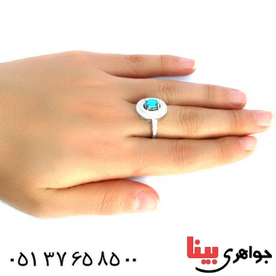 انگشتر فیروزه نیشابوری زنانه درشت مدل رخشان _کد:10209