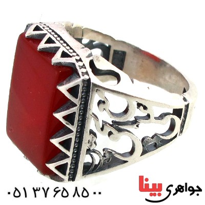 انگشتر عقیق قرمز مردانه سنگین علی مع الحق طرح فاخر _کد:10210