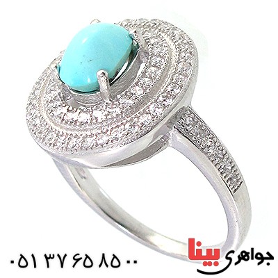 انگشتر فیروزه نیشابوری عجمی زنانه درشت مدل تابان _کد:10213