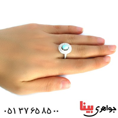 انگشتر فیروزه نیشابوری عجمی زنانه درشت مدل تابان _کد:10213