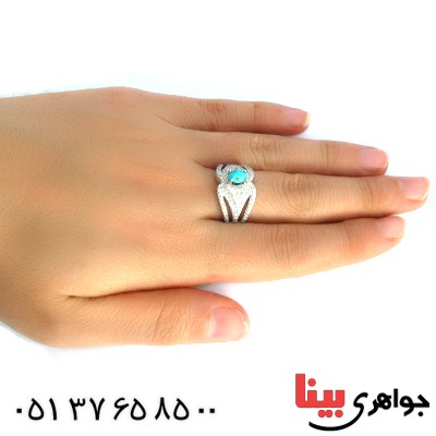 انگشتر فیروزه نیشابوری زنانه درشت مدل مهسیما _کد:10215