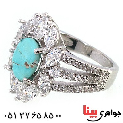 انگشتر فیروزه نیشابوری زنانه درشت دورجواهری _کد:10218