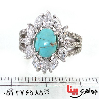 انگشتر فیروزه نیشابوری زنانه درشت دورجواهری _کد:10218