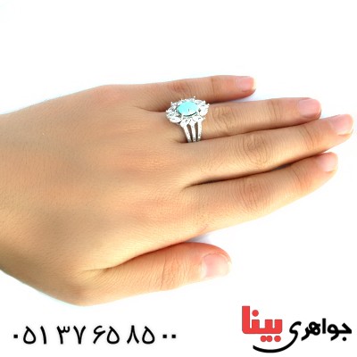 انگشتر فیروزه نیشابوری زنانه درشت دورجواهری _کد:10218