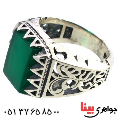 انگشتر عقیق سبز مردانه سنگین اسلیمی طرح فاخر _کد:10223