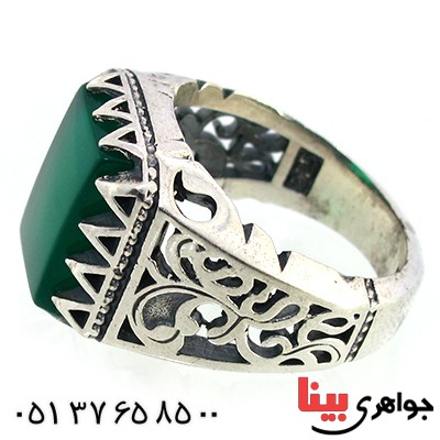 انگشتر عقیق سبز مردانه سنگین اسلیمی طرح فاخر _کد:10223