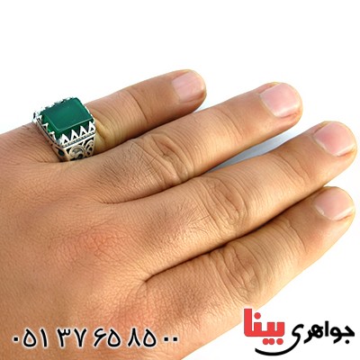 انگشتر عقیق سبز مردانه سنگین اسلیمی طرح فاخر _کد:10223
