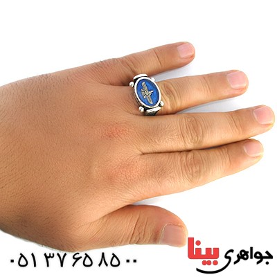 انگشتر نقره مردانه مدل فروهر میناکاری شده _کد:10226