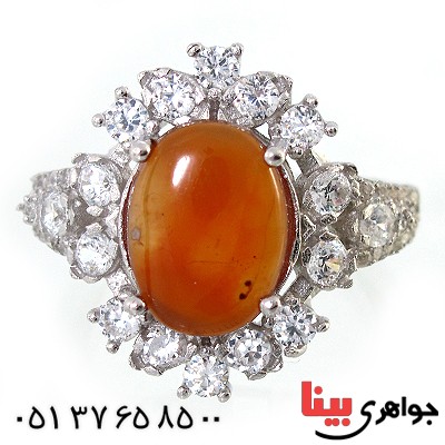 انگشتر عقیق یمنی زنانه درشت دور جواهری _کد:10227