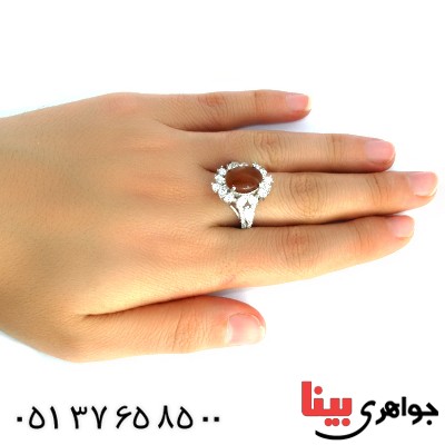 انگشتر عقیق یمنی زنانه درشت دور جواهری _کد:10227