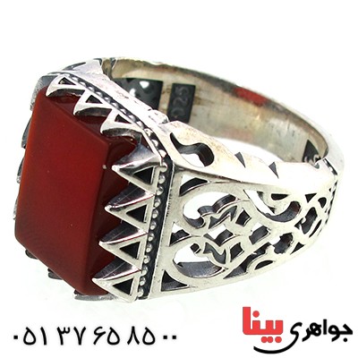 انگشتر عقیق قرمز مردانه سنگین اسلیمی طرح فاخر _کد:10229