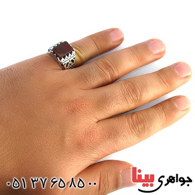 انگشتر عقیق قرمز مردانه سنگین اسلیمی طرح فاخر _کد:10229