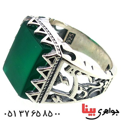 انگشتر عقیق سبز مردانه سنگین یا زهرا طرح فاخر _کد:10239