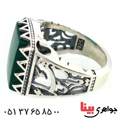 انگشتر عقیق سبز مردانه سنگین یا زهرا طرح فاخر _کد:10239