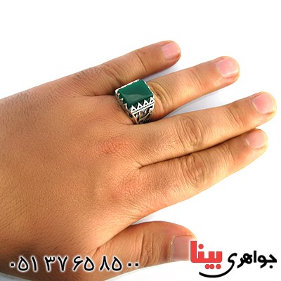 انگشتر عقیق سبز مردانه سنگین یا زهرا طرح فاخر _کد:10239