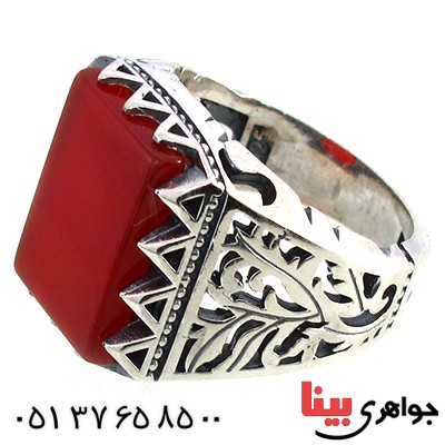 انگشتر عقیق قرمز مردانه سنگین اسلیمی طرح فاخر _کد:10244