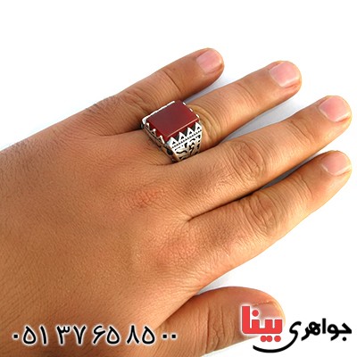 انگشتر عقیق قرمز مردانه سنگین اسلیمی طرح فاخر _کد:10244