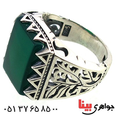 انگشتر عقیق سبز مردانه سنگین اسلیمی طرح فاخر _کد:10246