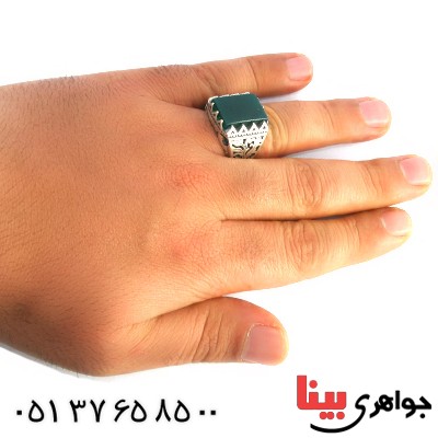 انگشتر عقیق سبز مردانه سنگین اسلیمی طرح فاخر _کد:10246