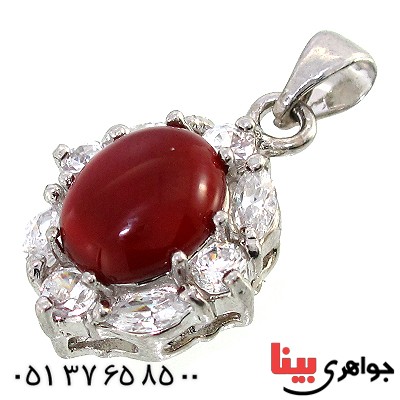 گردنبند عقیق قرمز زنانه درشت مدل دور جواهری _کد:10295