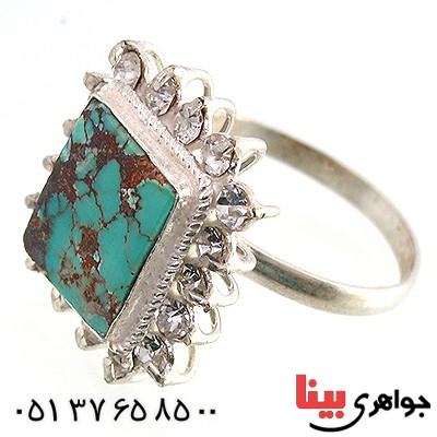 انگشتر فیروزه نیشابوری شجری زنانه درشت دور جواهری _کد:10319