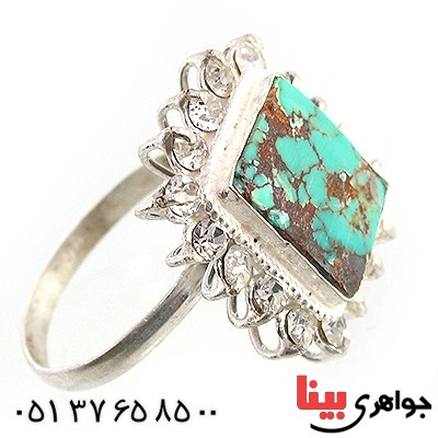 انگشتر فیروزه نیشابوری شجری زنانه درشت دور جواهری _کد:10319