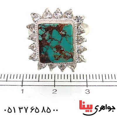 انگشتر فیروزه نیشابوری شجری زنانه درشت دور جواهری _کد:10319