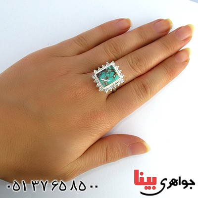 انگشتر فیروزه نیشابوری شجری زنانه درشت دور جواهری _کد:10319