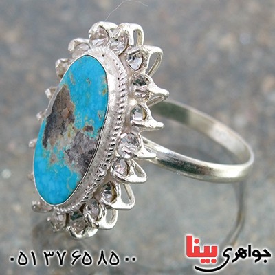 انگشتر فیروزه نیشابوری شجری درشت زنانه دور جواهری _کد:10326