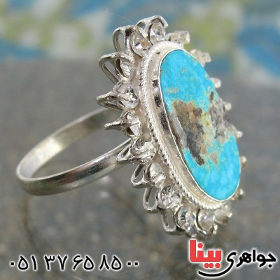 انگشتر فیروزه نیشابوری شجری درشت زنانه دور جواهری _کد:10326